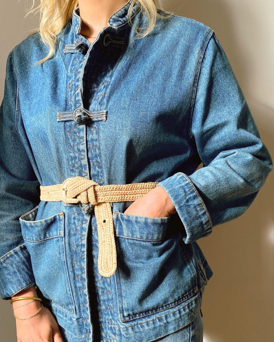 ceinture à boucle en crochet de raphia naturel