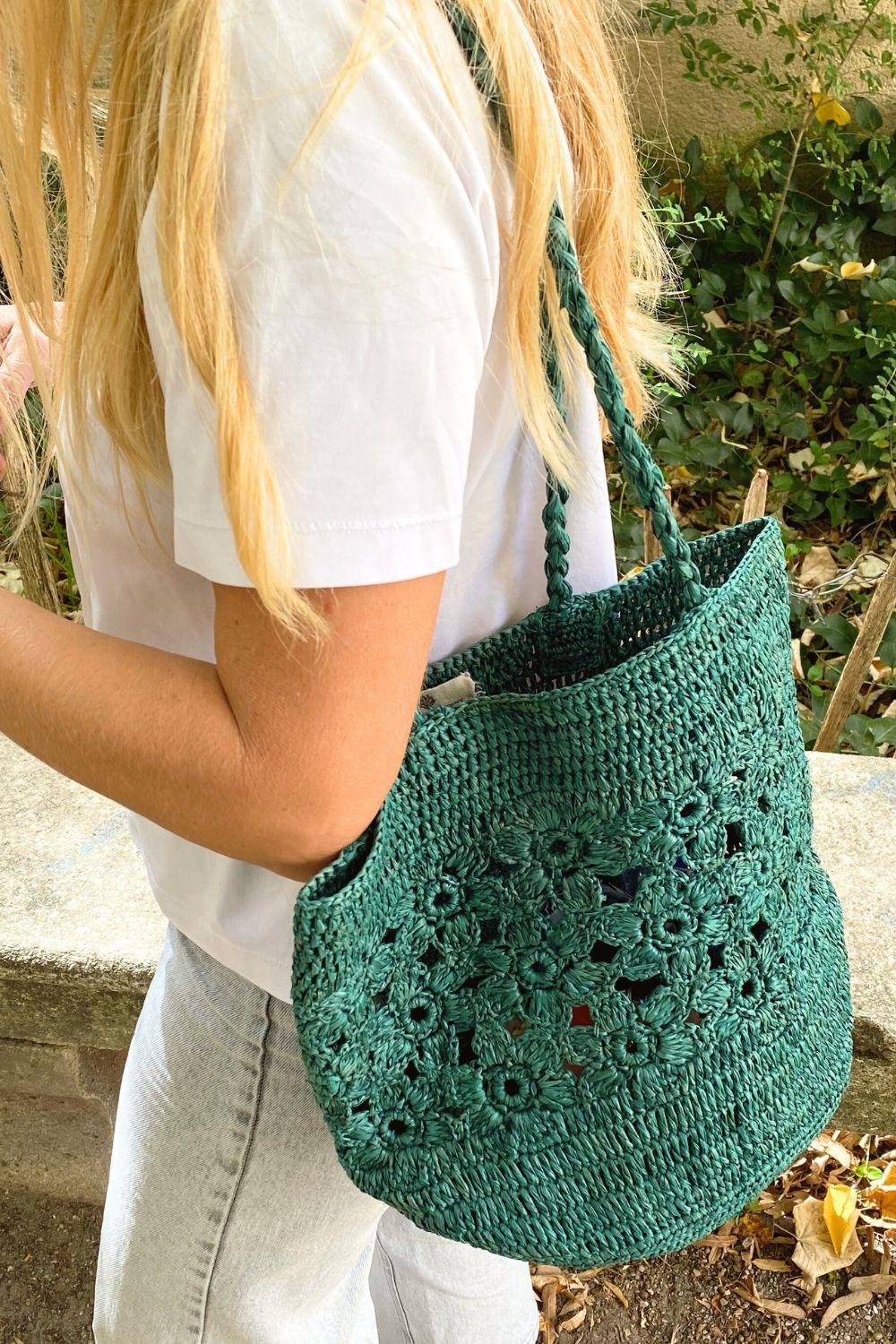 sac seau en crochet fleurs