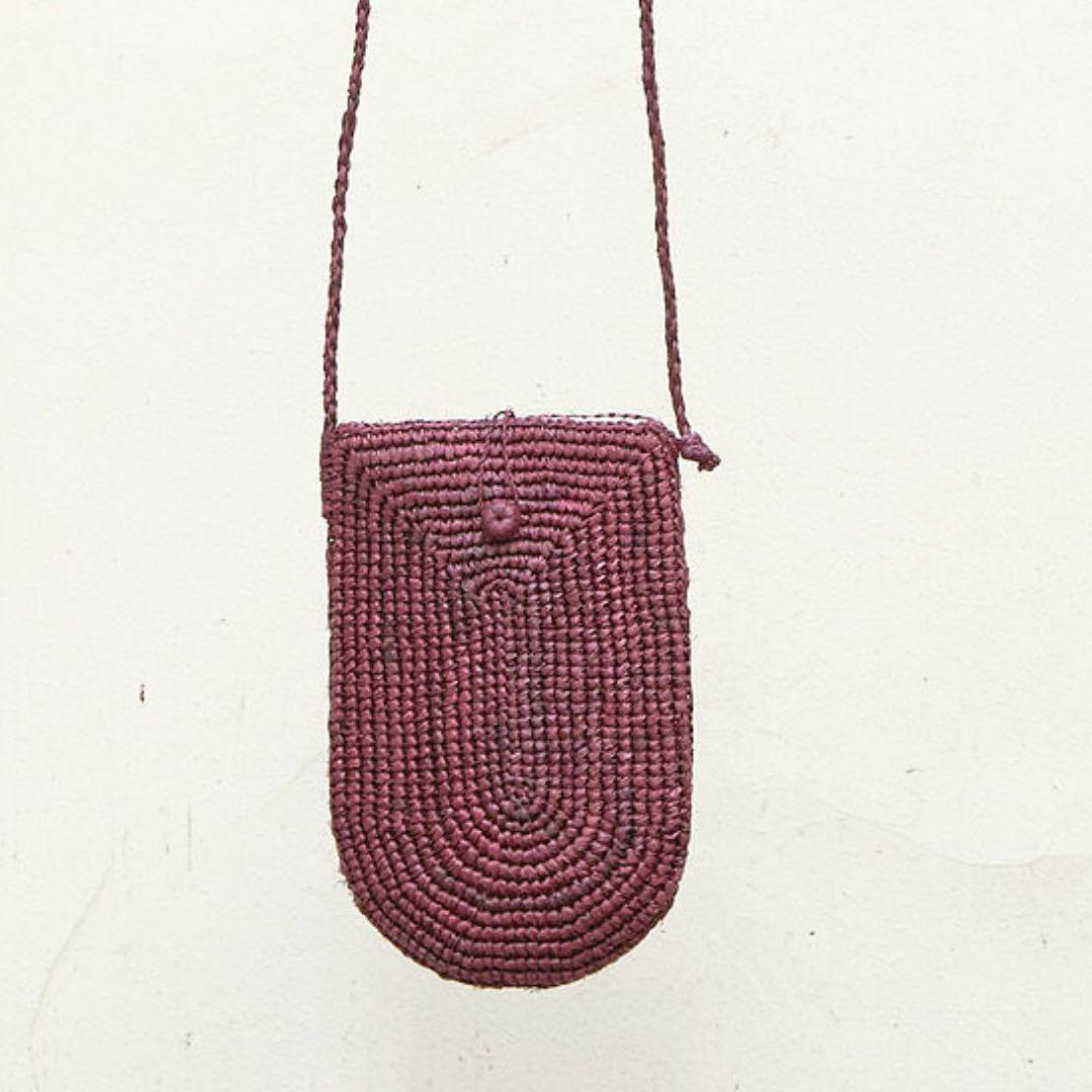 Aloha- pochette téléphone en raphia à bandoulière bordeaux