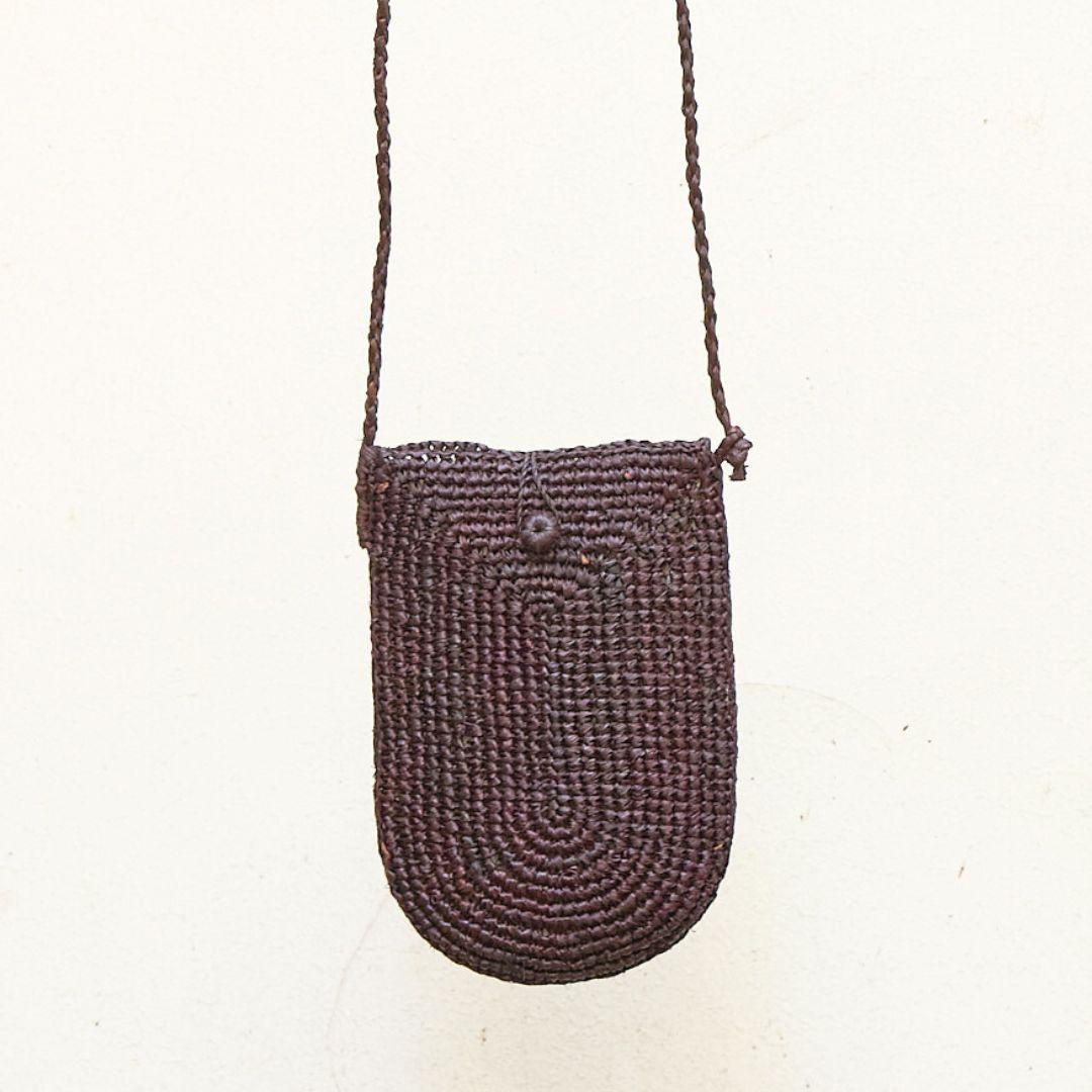 Aloha- pochette téléphone en raphia à bandoulière chocolat