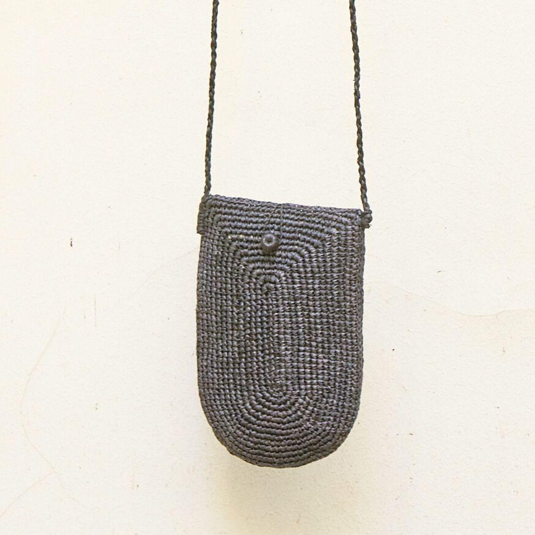 Aloha- pochette téléphone en raphia à bandoulière noir