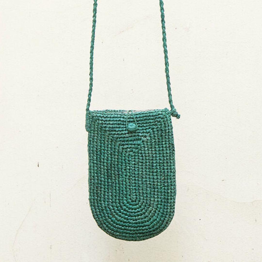 Aloha- pochette téléphone en raphia à bandoulière vert