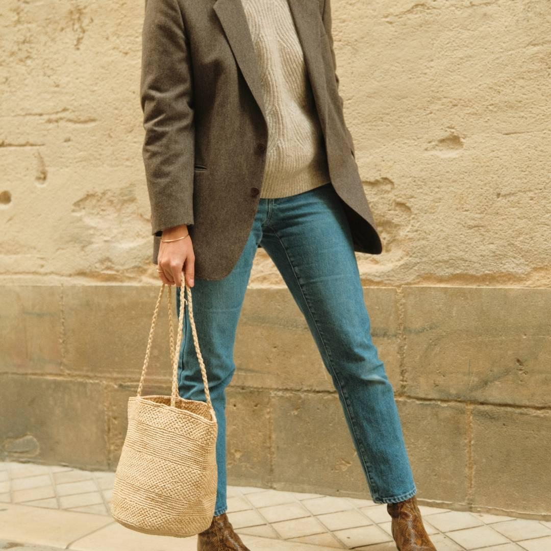 sac seau en crochet de raphia naturel