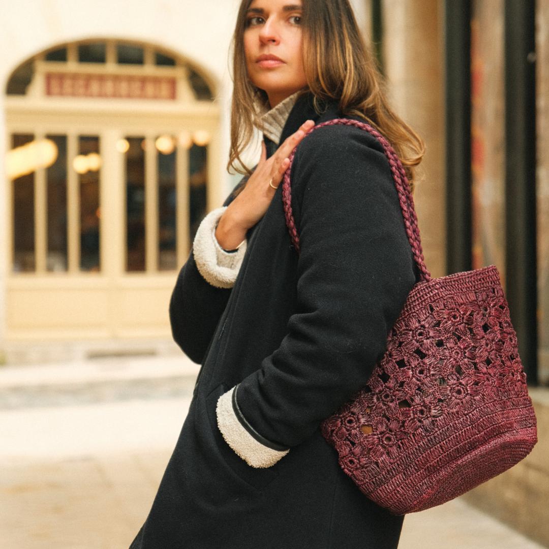 FLORES- sac seau fleurs en raphia crochet