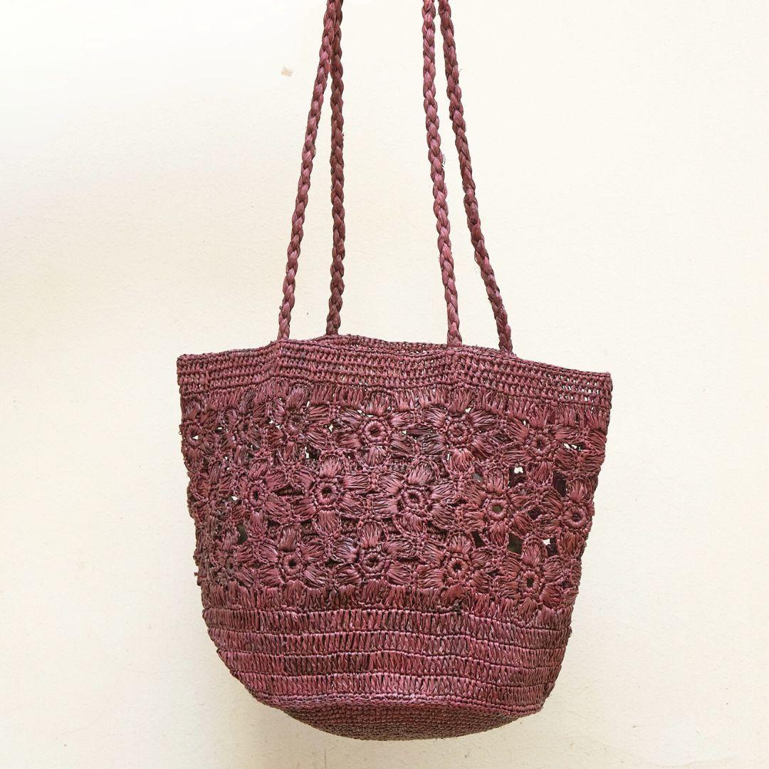 FLORES- sac seau fleurs en raphia crochet