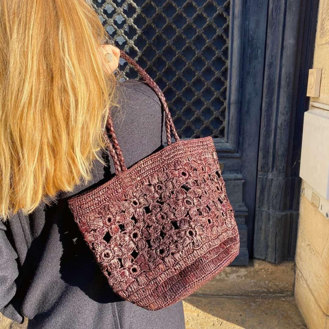 FLORES- sac seau fleurs en raphia crochet