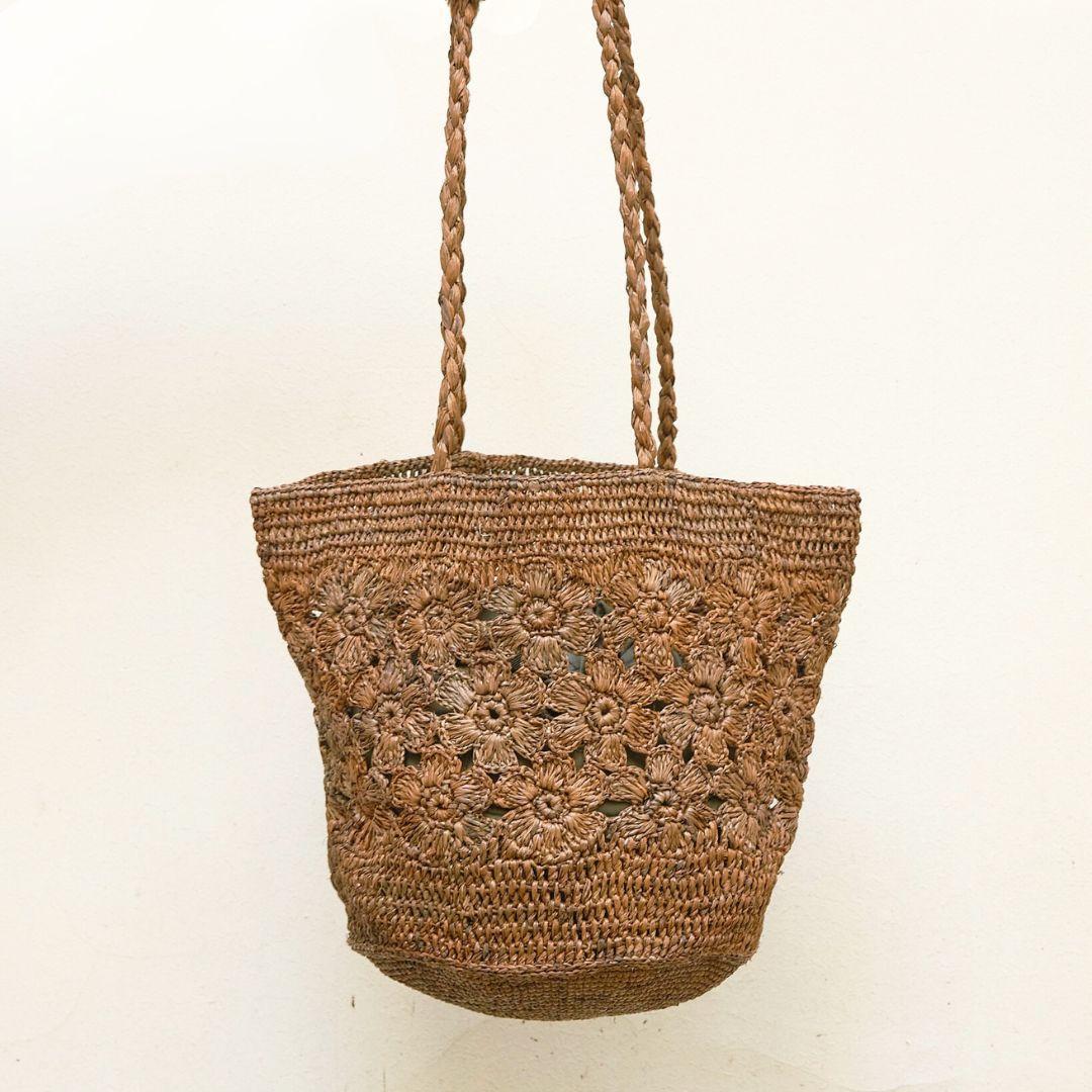 FLORES- sac seau fleurs en raphia crochet