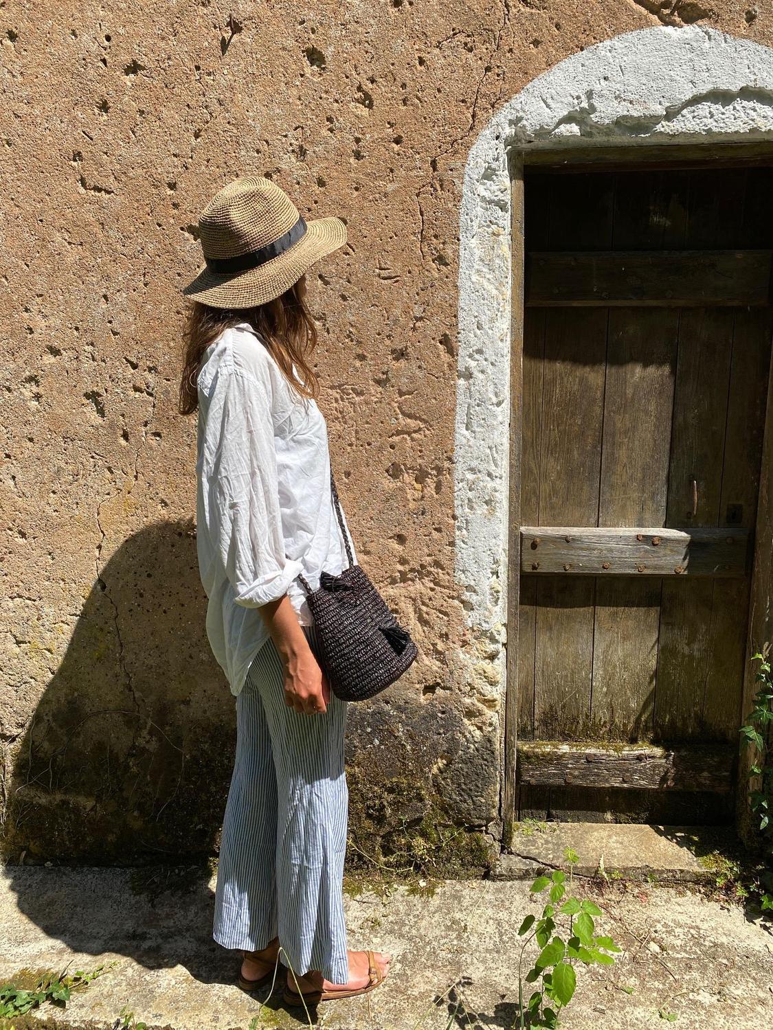 Sac bandoulière raphia, sac bourse en raphia, pompon raphia