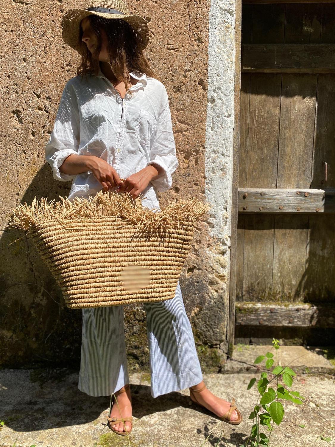 Panier de plage en raphia, panier marché en raphia, Panier en raphia