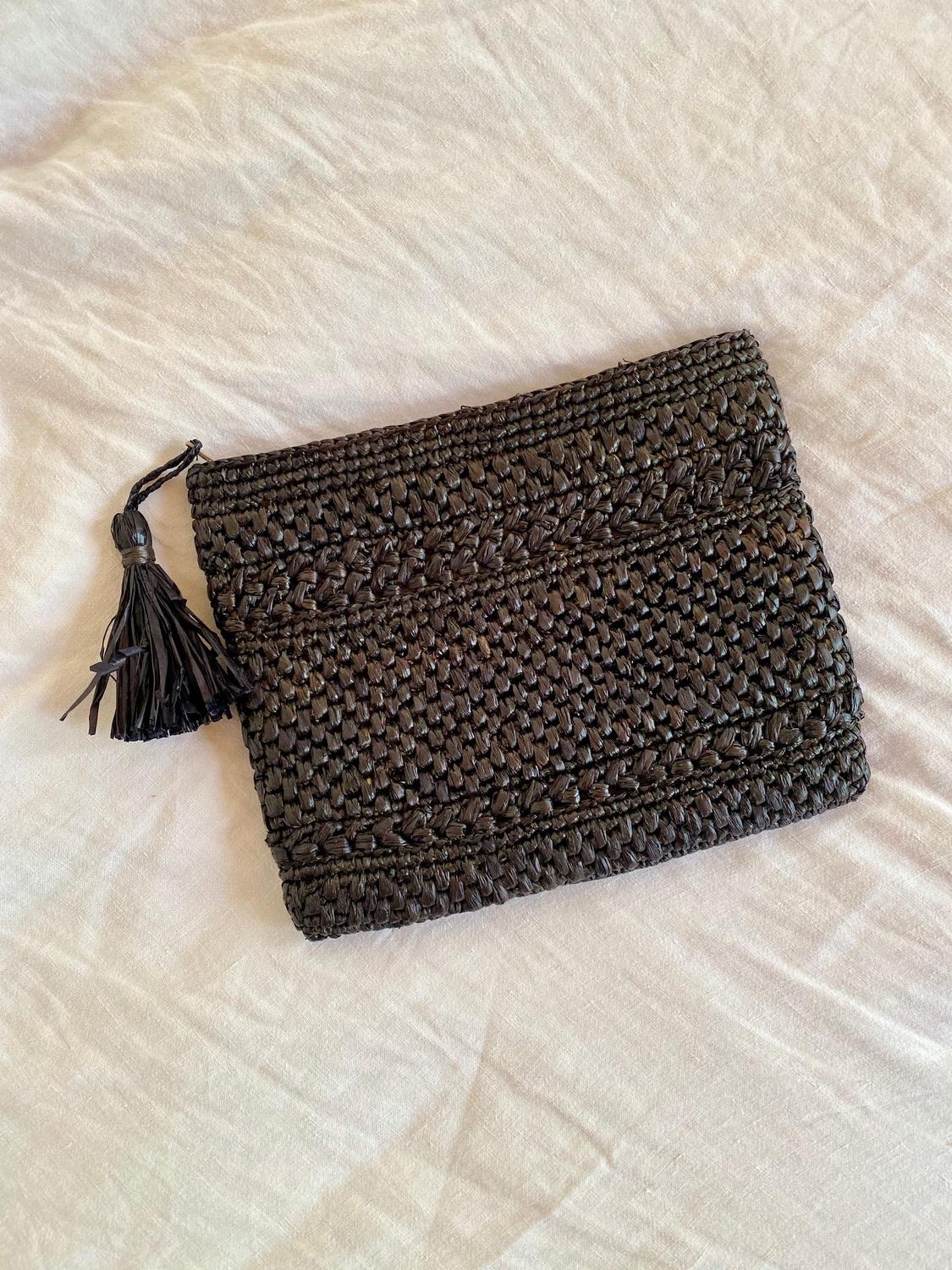 Pochette raphia crochet, petite pochette, pompon raphia, petite pochette raphia, pochette plage