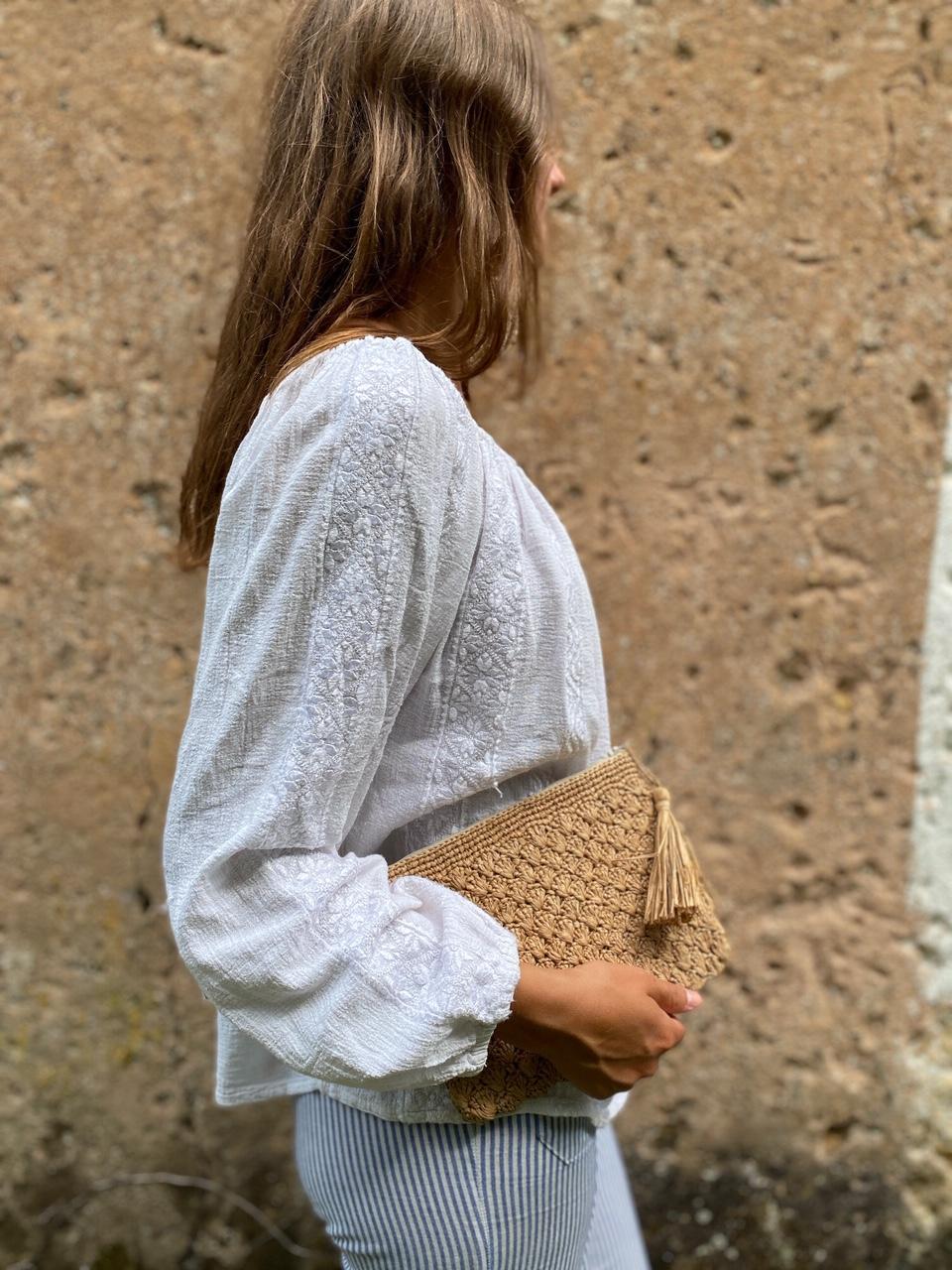 Pochette raphia crochet, petite pochette, pompon raphia, petite pochette raphia, pochette plage