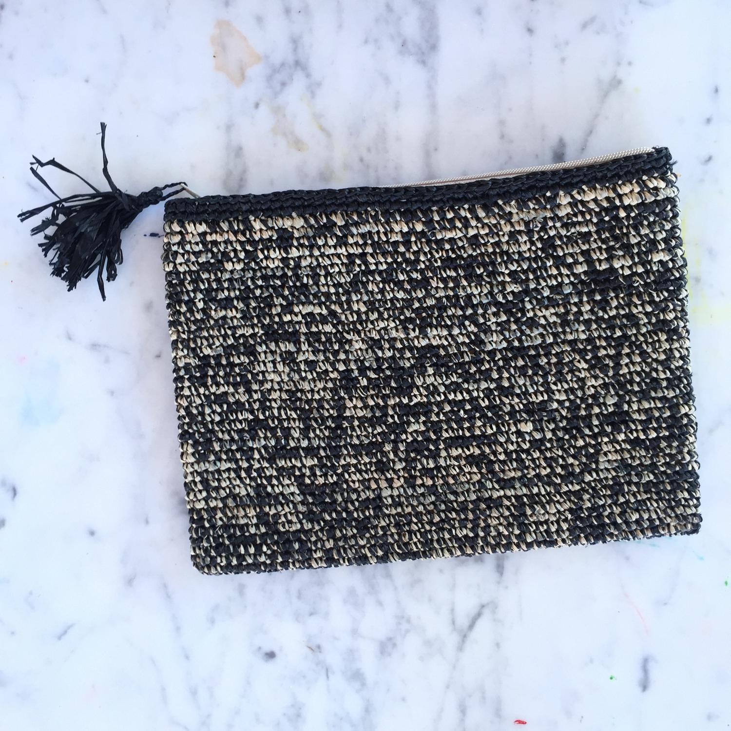 Pochette raphia crochet, petite pochette, pompon raphia