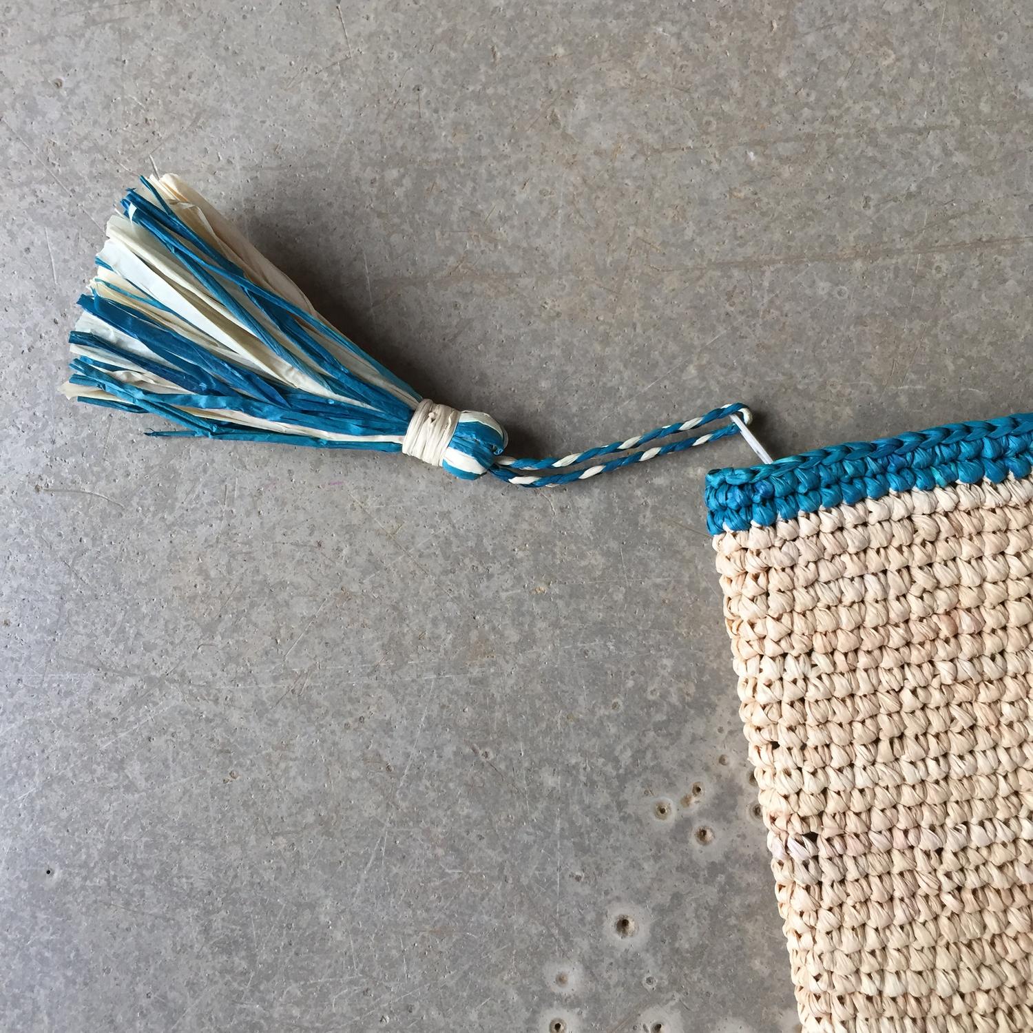 Pochette raphia crochet, grande pochette, pompon raphia