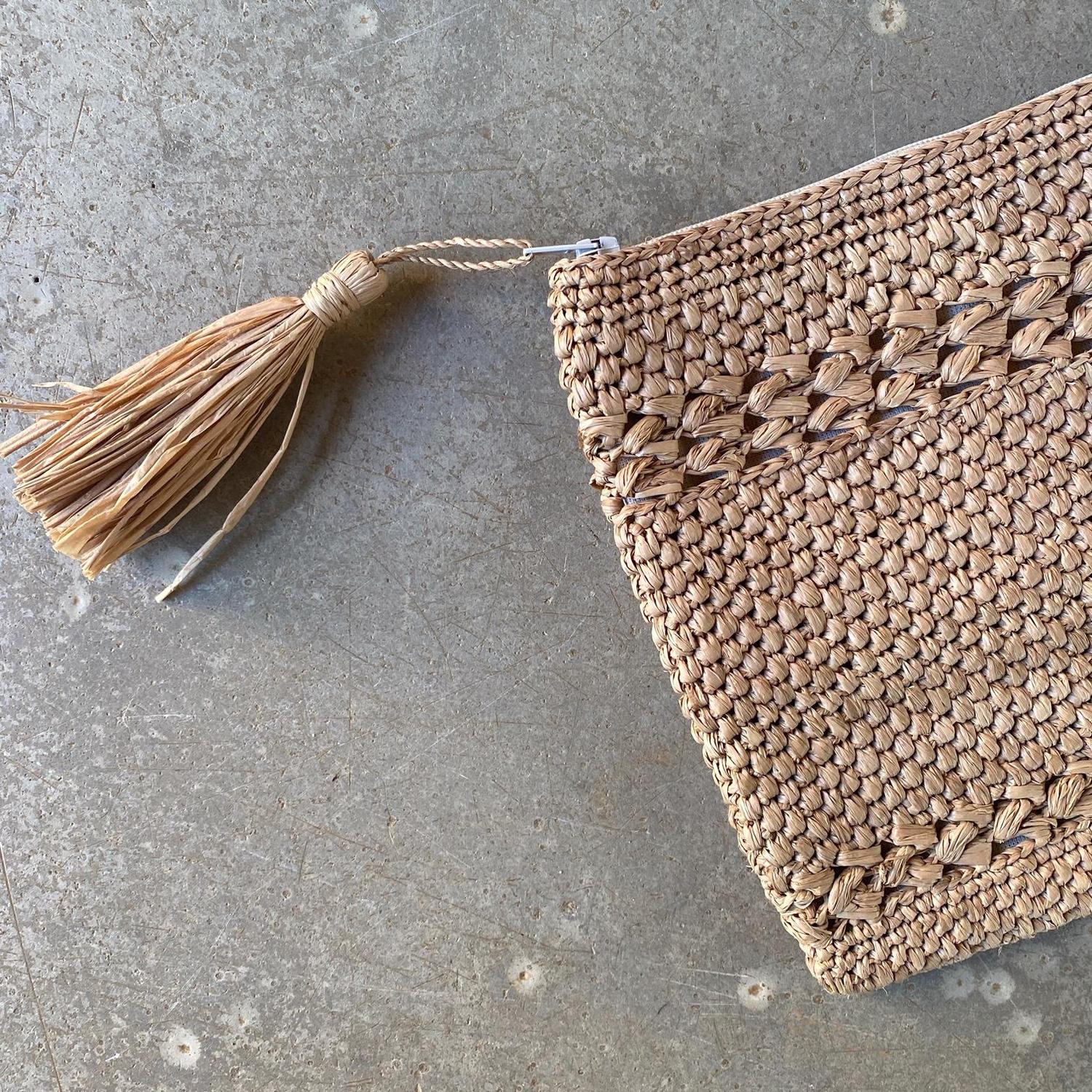 Pochette raphia crochet, petite pochette, pompon raphia, petite pochette raphia, pochette plage