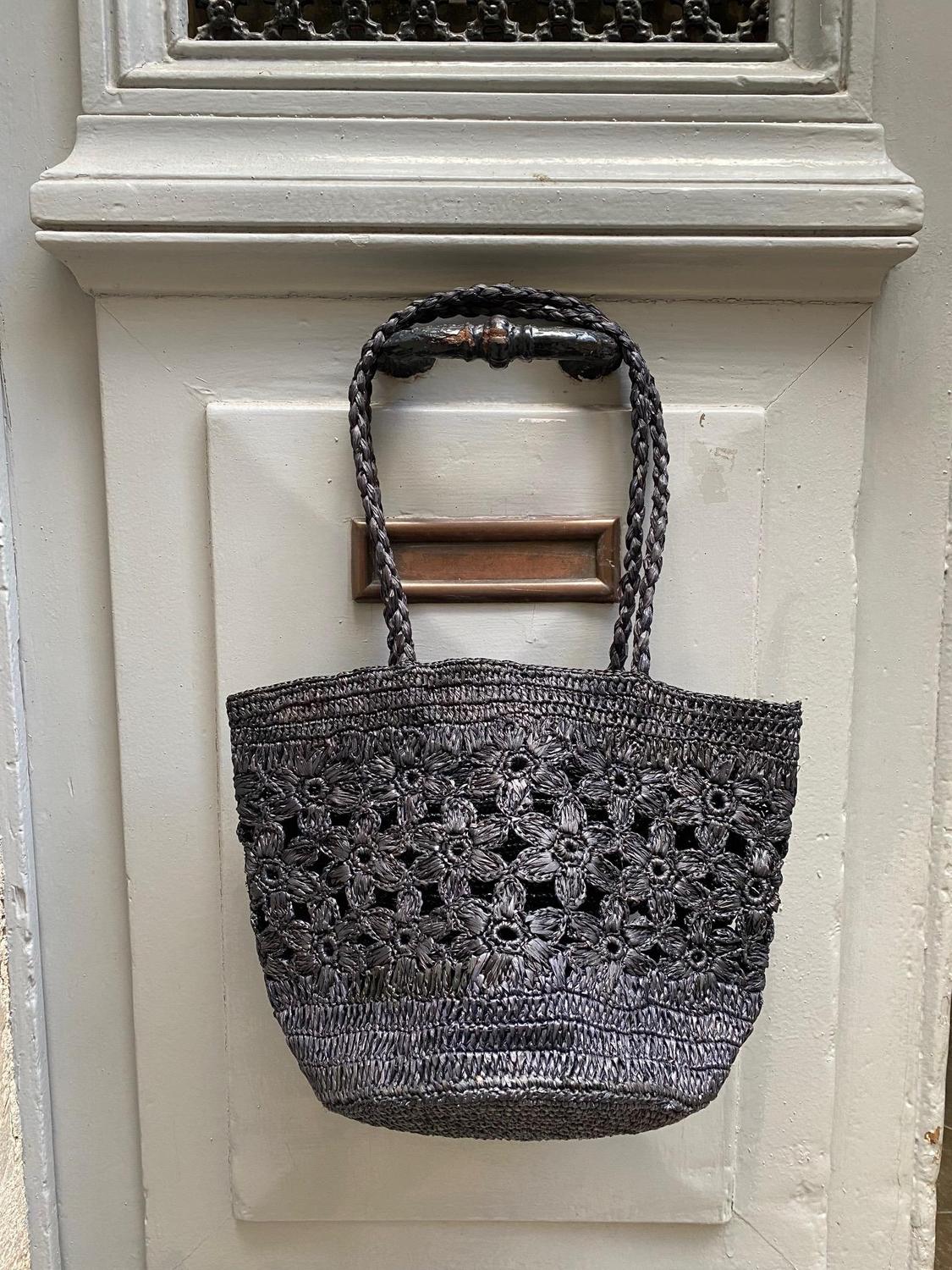 FLORES- sac seau fleurs en raphia crochet