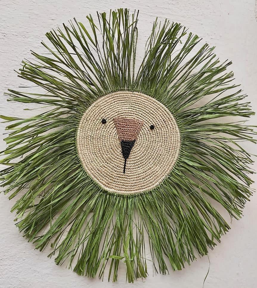 Décoration murale tête de lion en raphia/ Chambre Enfants/ Décoration Enfants/ Masque /Lion