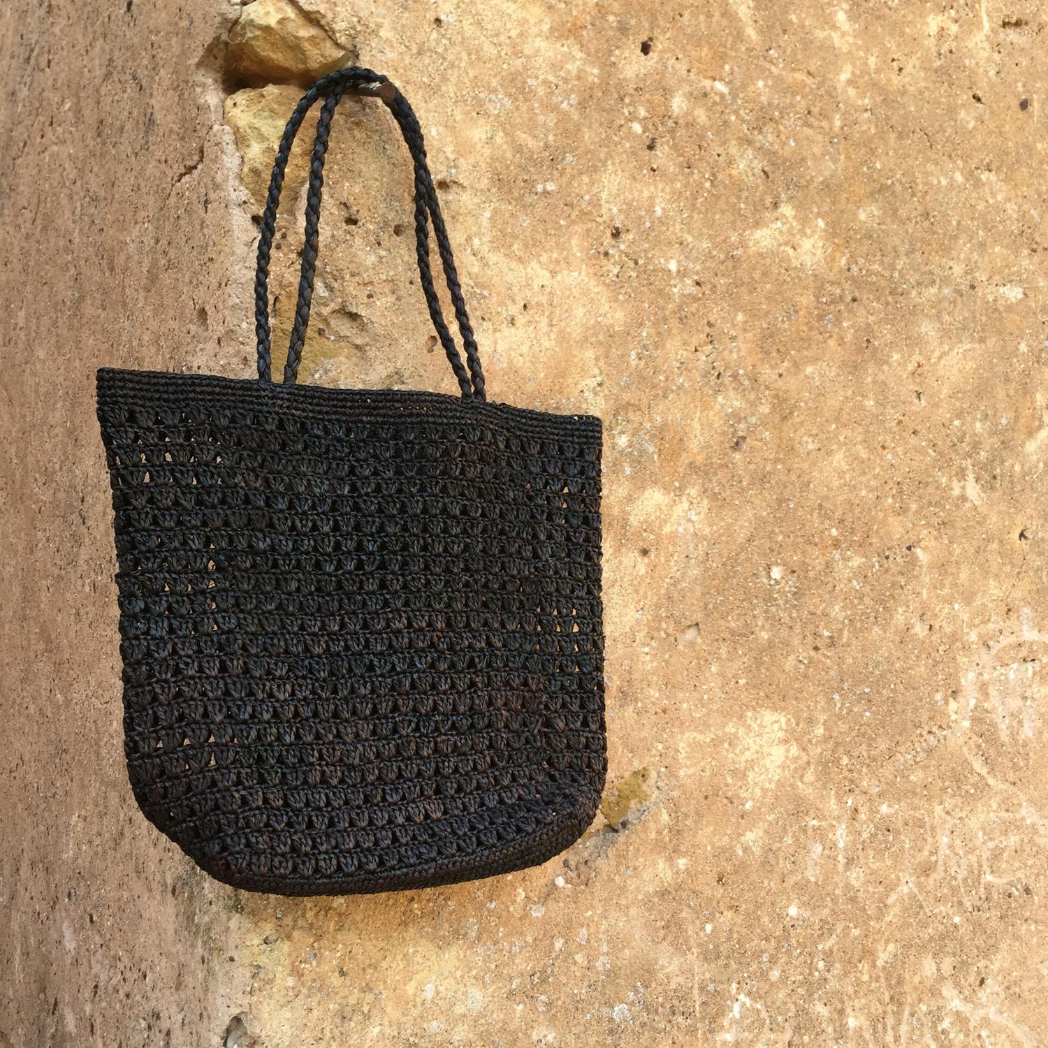 sac raphia ajouré, sac raphia noir, cabas raphia