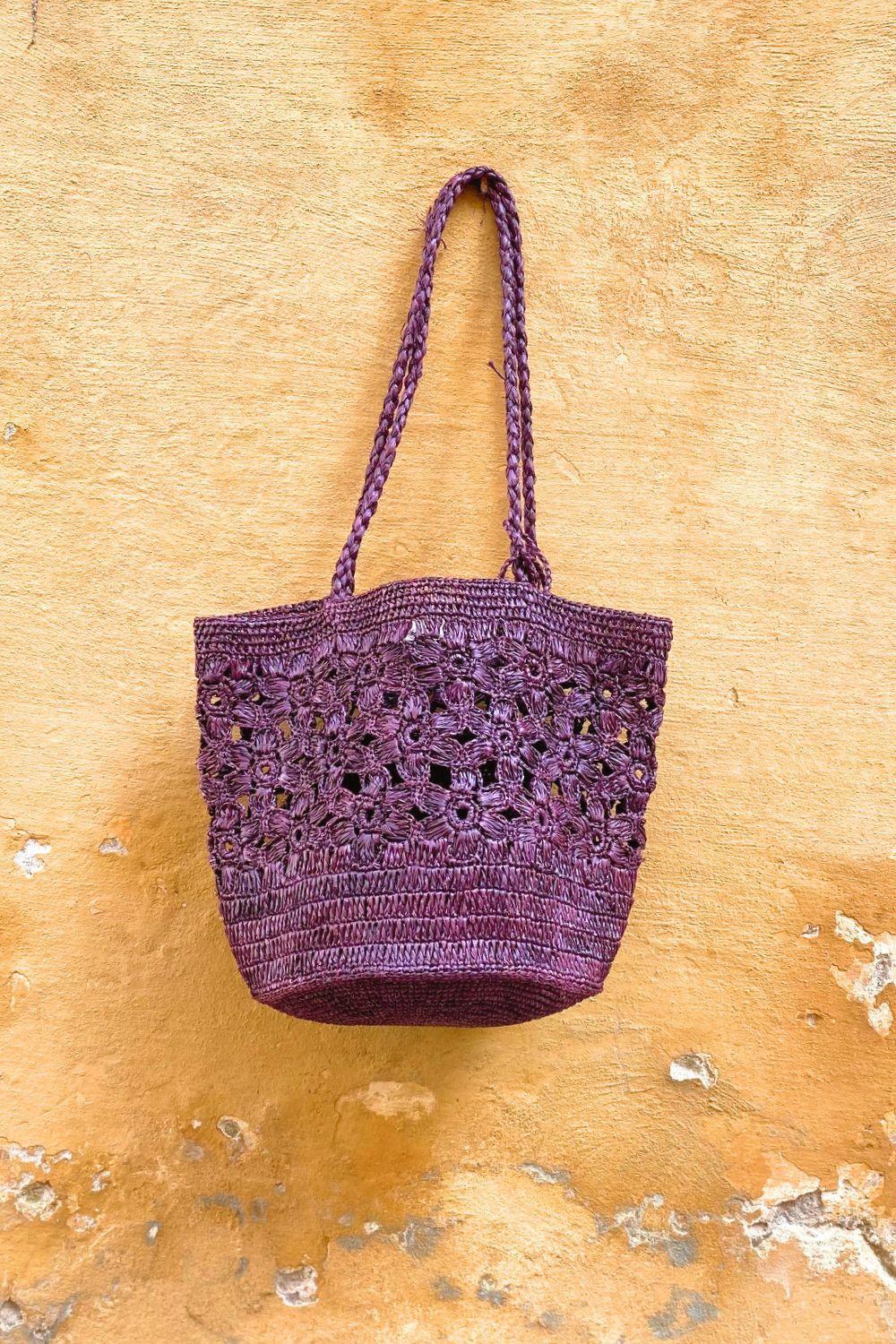 FLORES- sac seau fleurs en raphia crochet