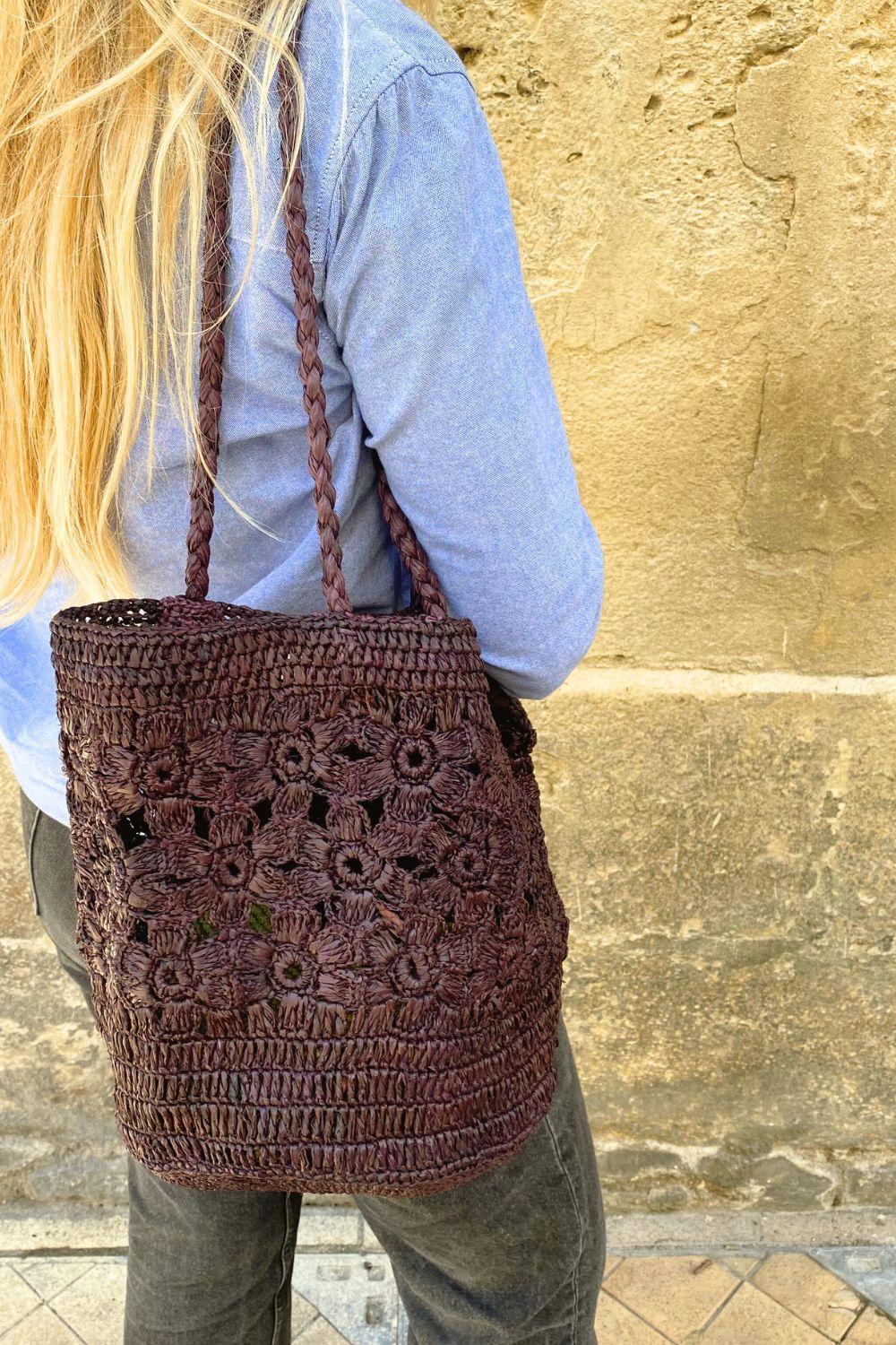 FLORES- sac seau fleurs en raphia crochet