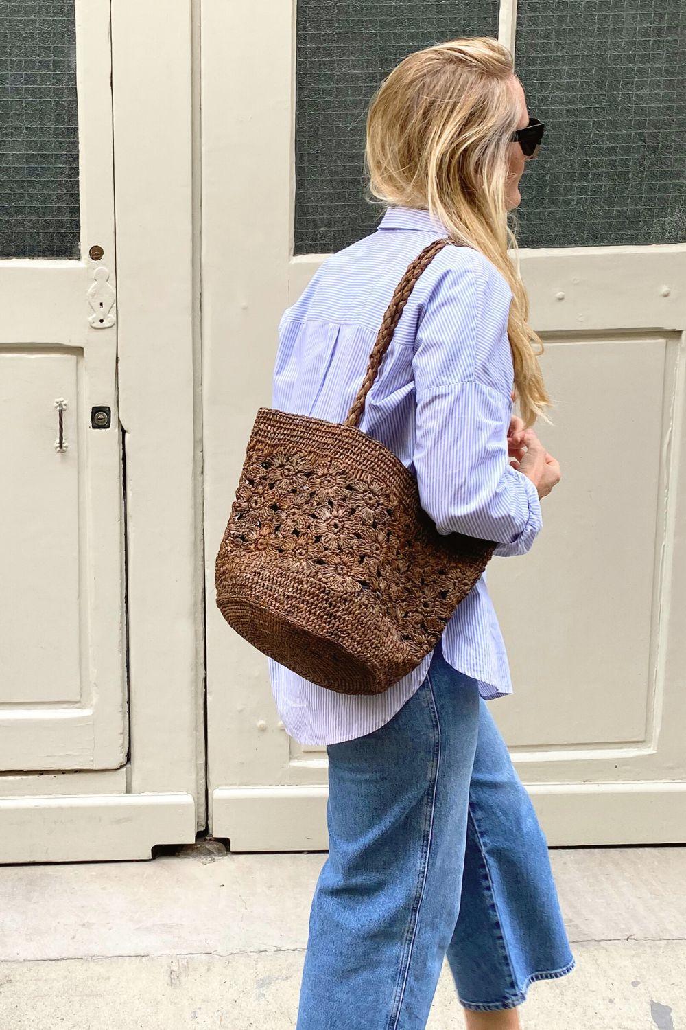 FLORES- sac seau fleurs en raphia crochet