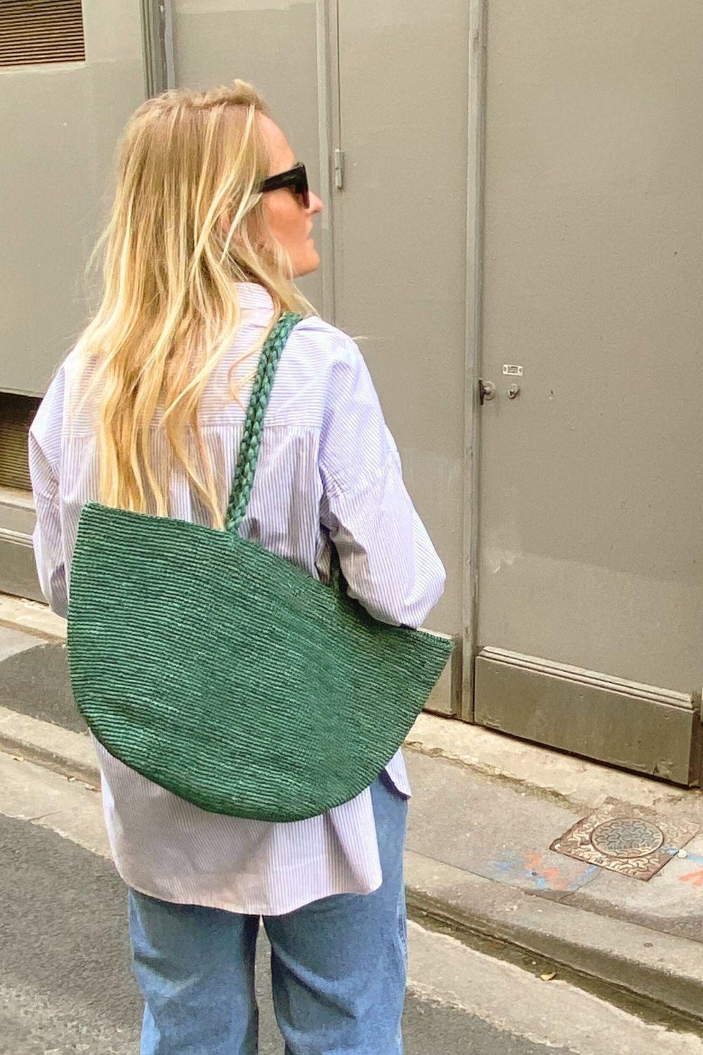 grand cabas en raphia vert